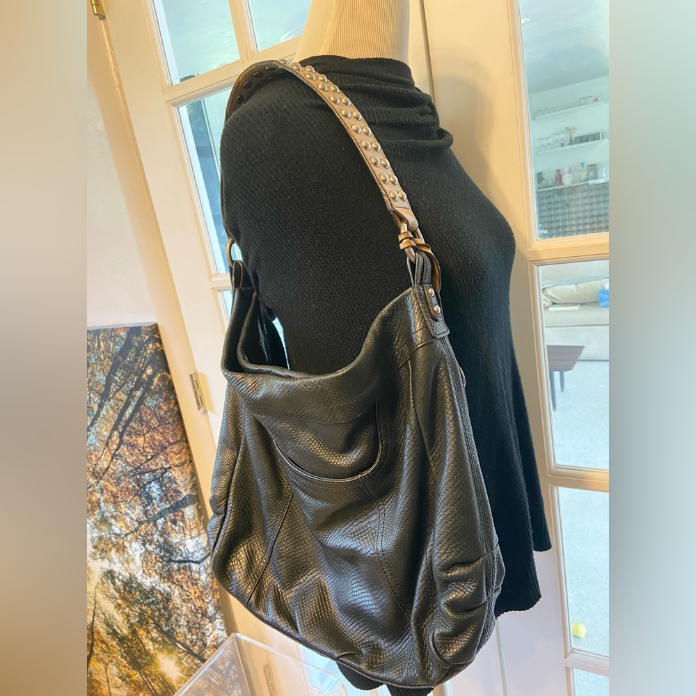 Black B. Makowski Studded Leather Shoulder Bag